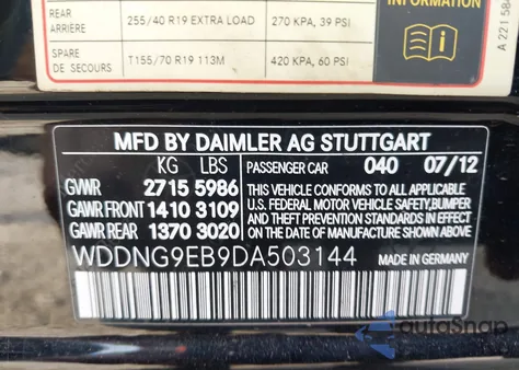 2013 Mercedes-Benz S 550 4Matic z USA, uszkodzony, nr VIN WDDNG9EB9DA503144